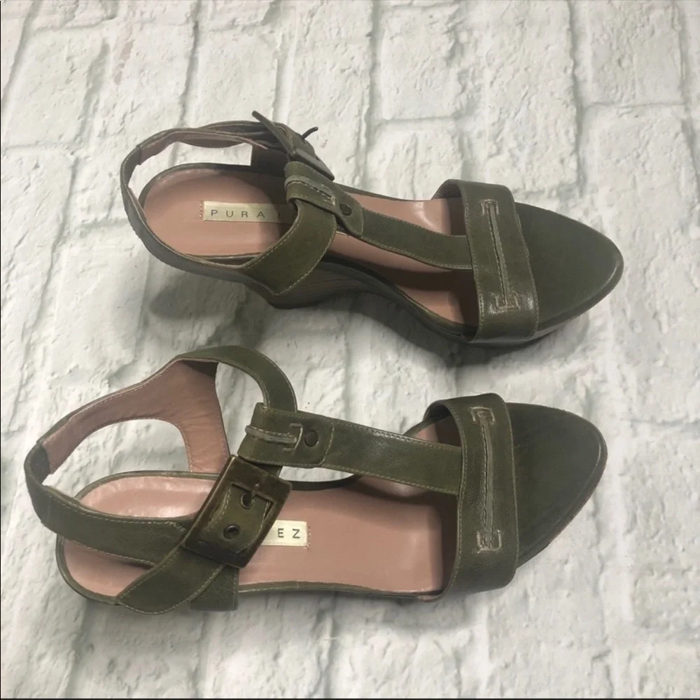 Pura Lopez leather wedge platform sandals